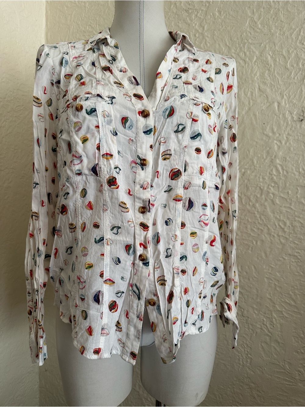 Anthropologie Conversations 10 of 52 Marble Pattern White Button Down Shirt 4